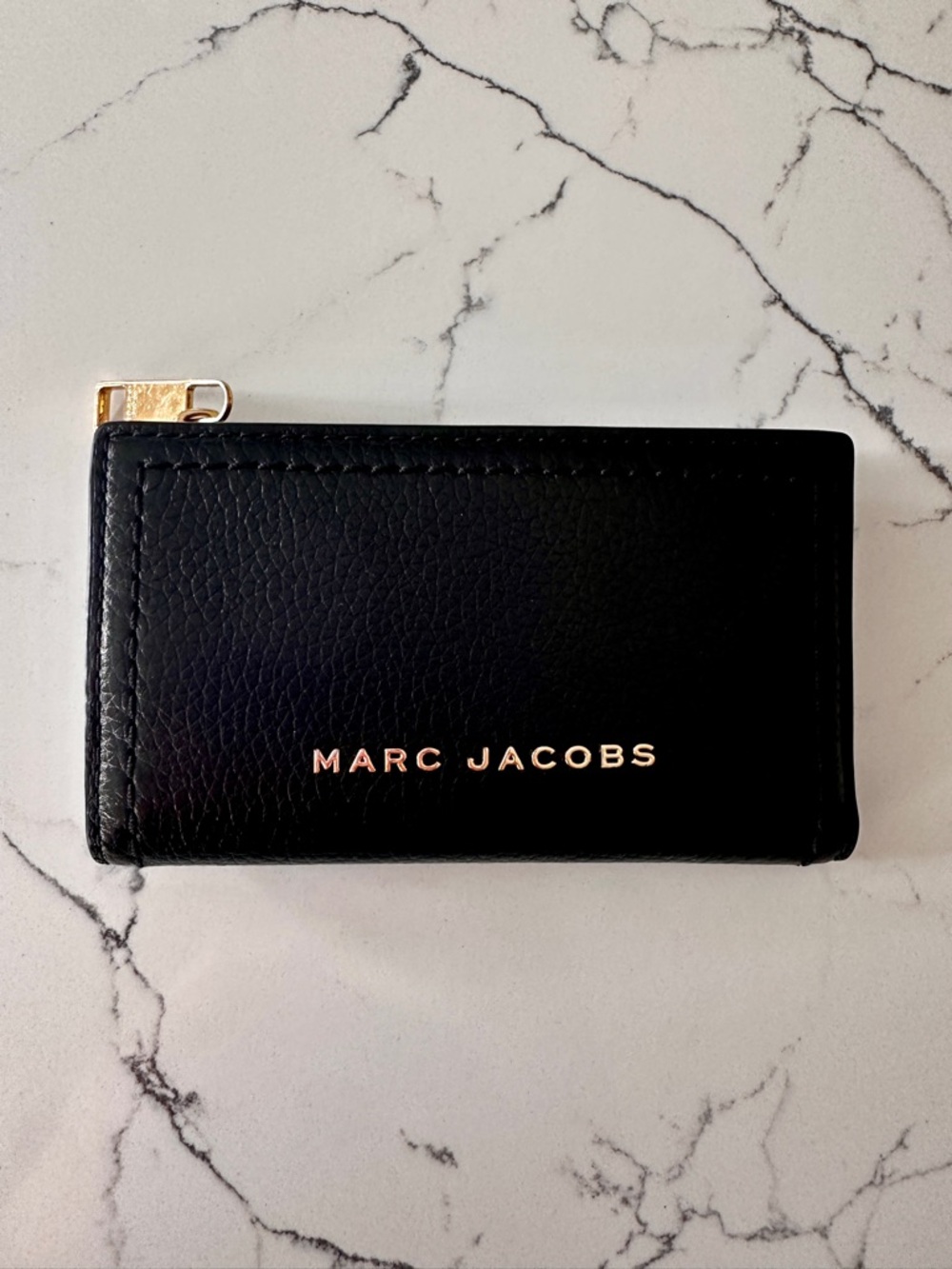 Marc Jacobs Black Leather Card Wallet with Gold Tone Logo